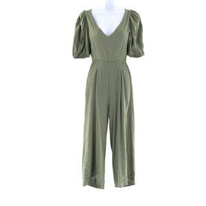 Aaron & Amber Linen Puff Sleeve Jumpsuit Womens S Green Flowy Boho Cruise Resort